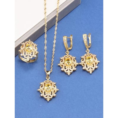 Nouveaux Accessoires de Bijoux de Luxe Maroc Brésil Plaqué Or Ensembles de Mariage Noces Collier et Boucles d'Oreilles Bague Pour Femmes Cadeau resizable gray