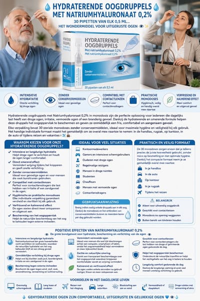 HYDRATERENDE OOGDRUPPELS MET NATRIUMHYALURONAAT 0,2%  30 PIPETTEN VAN ELK 0,5 ML… HET WONDERMIDDEL VOOR UITGERUSTE OGEN