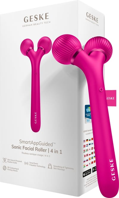GESKE | SmartAppGuided™ Sonic Facial Roller | 4 in 1 | Dermaroller | Apparaat voor gezicht | Dermarol | Professionele gezichtsroller | Verstevigt en definieert de huid van het gezicht