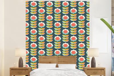 Behang - Fotobehang Retro - Bloemen - Scandinavisch - Breedte 225 cm x hoogte 280 cm