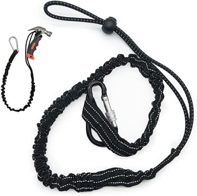 Set van 2 Sleutelhangers met Karabijnhaak, Valbeveiliging en Elastisch Veiligheidskoord voor Dakdekkers, Zwart, 90-130 cm, 10 kg Draagvermogen