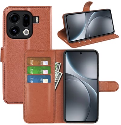 MobyDefend Hoesje - Geschikt voor Oppo Find X9 Pro - Kunstleren Wallet Book Case (Sluiting Voorkant) - Bruin