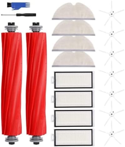PromoHome Accessoireset Geschikt voor Roborock Q7/Q7+/Q7 MAX/Q7 MAX+ - 19-delige Reserveonderdelenset met 2 Rubberen Hoofdborstels, 4 HEPA-filters, 7 Zijborstels en 4 Reinigingsdoeken - Universele Compatibiliteit