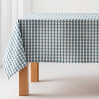 GAMUSI - Vlekbestendig Tafelkleed Katoen Polyester Vichy Ruit - 140x100 cm - Zeewater - Tafellaken met Vlekwerende Coating - Landelijke Stijl