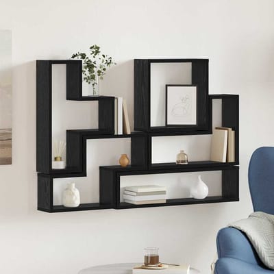 vidaXL - Wandplank - Muurmontage - Zwart - Eiken - 96 - x - 12 - x - 64 - cm