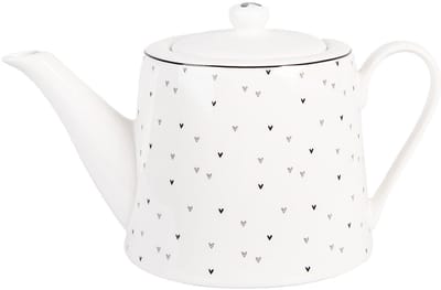 Clayre & Eef Theepot 1000 ml Wit Porselein Hartjes