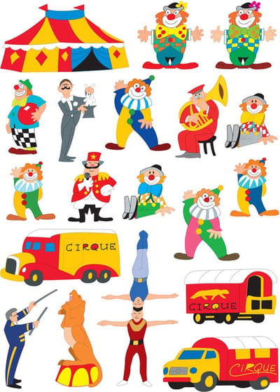 Stickers - Circus - Tent/Clown/Dompteur/Acrobaat - Scrapbook Hobby DIY - 2 Stickervellen - 3-8.5cm - 38 Stuks