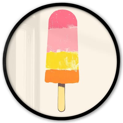 Poster in lijst Rond - Fotolijst 40x40 cm - Posters - Waterijsje - Retro - Stokje - Roze - Ronde posterlijst zwart - Decoratie - Wanddecoratie woonkamer - Muurdecoratie slaapkamer