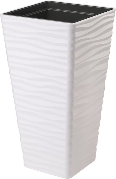 Form Plastic Plantenpot/bloempot Sahara Dunes - kunststof - wit - D40 x H75 cm - met binnenpot - tuin potten