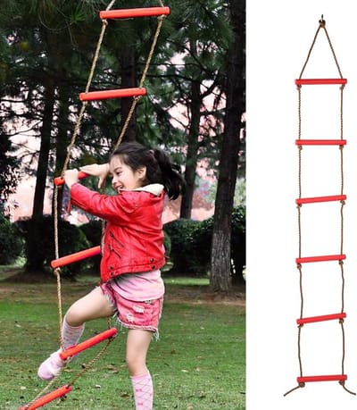 Kinder Klimladder - Speelgoed Touwladder - Buiten Spelen - Zes Delig - Rood