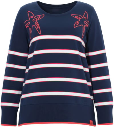 Laurasøn - Dames - Gestreept sweatshirt met zeester-print lange mouwen - Koraal - Maat 48+
