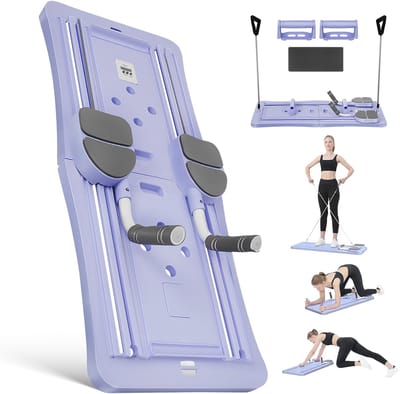 Pilates Buikspiertrainer – Multifunctionele Ab Board voor Thuisworkouts – Inclusief Weerstandsbanden, Buikspierwielen & Push-up Handvatten – Draagbare Core Trainer voor Vrouwen & Mannen – Paars