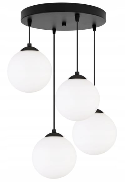 Light Home Florence 2250/15/4P – Hanglamp Spider – 4 Lampenkappen Ø15 cm – Zwart Frame – Glas Wit – LED E27 – Modern Design