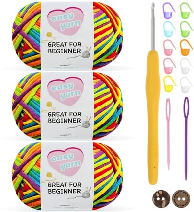 Dailygoods - Haakgaren Starterset voor Beginners - 3 x 50 g Katoen met Haaknaald