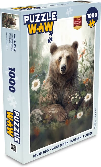Puzzel Bruine beer - Wilde dieren - Bloemen - Planten - Legpuzzel - Puzzel 1000 stukjes volwassenen
