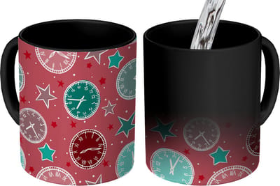 Magische Mok - Foto op Warmte Mokken - Koffiemok - Klok - Roze - Patronen - Sterren - Magic Mok - Beker - 350 ML - Theemok