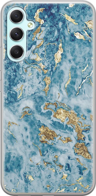 Leuke Telefoonhoesjes - Hoesje geschikt voor Samsung Galaxy A34 - Goud blauw marmer - Soft case - TPU - Marmer - Blauw