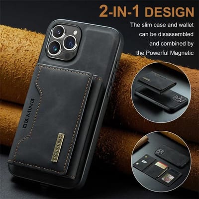 Étui Portefeuille Magnétique en Cuir de Luxe pour iPhone 16 Pro Max 11 12 13 14 15 Plus iPhone16 Aimant Support Béquille Porte-Cartes et Billets Housse for iPhone 15 gray