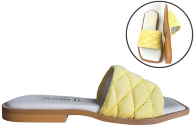 Stravers - Platte Slippers met Vierkante Neus Geel Maat 43 Dames Grote Maten Schoenen