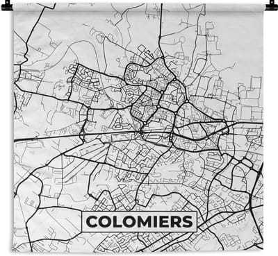 Wandkleed - Wanddoek - Colomiers - Stadskaart - Plattegrond - Kaart - Frankrijk - Zwart wit - 180x180 cm - Wandtapijt