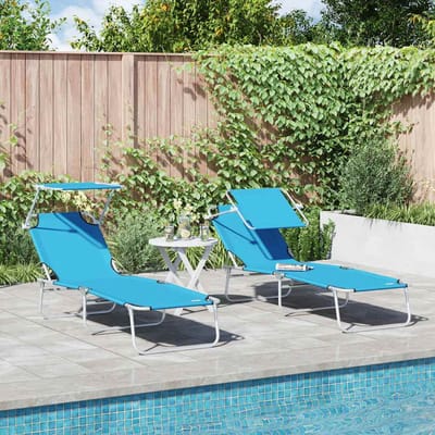 vidaXL Ligstoel 2 pcs Fel Blauw 58 x 188 x 77cm Polyester