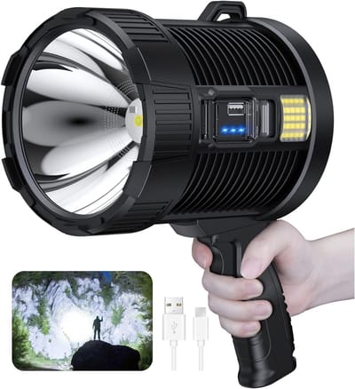 Superheldere Buitenschijnwerper – COB LED, 6 Modus, IPX5, Oplaadbaar (USB + Zonne-energie), Tot 100.000 Lumen* (*piekwaarde)