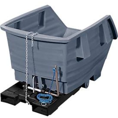 Kantelbak, polyethyleen, grijs, B 960 x D 1530 x H 790 mm, 500 l, schenkhoogte 420 mm, tot 150 kg, kantelvergrendeling