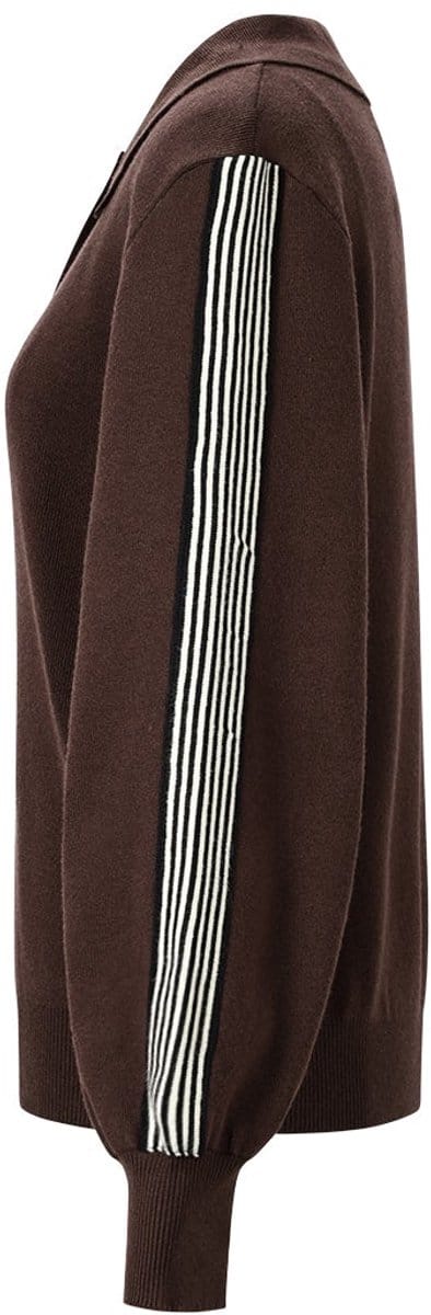 Comfortabele Gebreide Dames Trui met Polokraag en Streepdetails - Wit - Maat L/XL