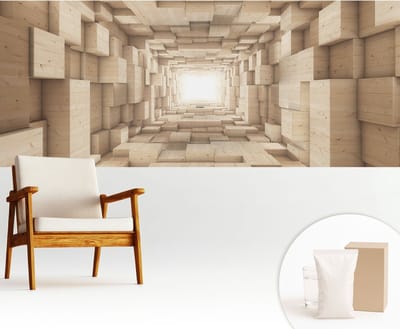 Wallfluent Behang - Houten tunnel Muurbehang - 250x104 cm - Beige Behang - Voor natuur- en kunstliefhebbers - Behang Voor de slaapkamer, woonkamer en badkamer - Wandbekleding Architectuur