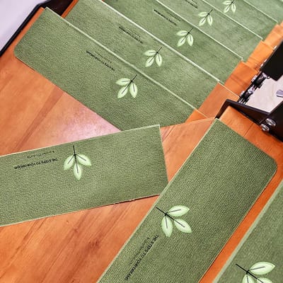 Trapmat, Moderne eenvoudige massieve houten trap matten, lijmvrije lijm polyester matten, huis lichte trap matten met klover patroon (groen, set van 5)