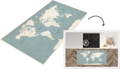 Keukenloper - Loper keuken - Wereldkaart - Vintage - Blauw - 120x60 cm - Keukenloper vinyl