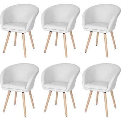 Set van 6 eetkamerstoelen Malmö T633, stoel keukenstoel, retro jaren 50-design ~ kunstleer, wit