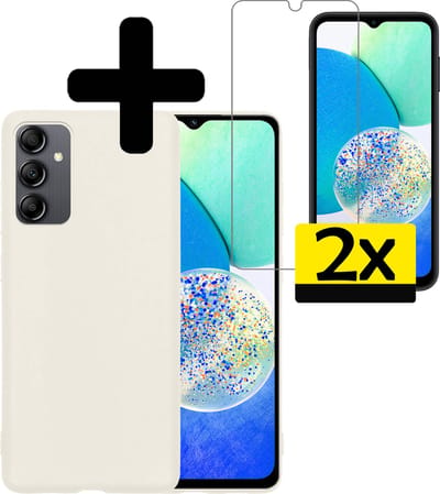 Hoesje - Met 2x Screenprotector - Geschikt voor Samsung Galaxy A14 - Sterk & Shockproof - Back Cover - Siliconen Case - Telefoon Hoes - Telefoonhoesjes - Wit