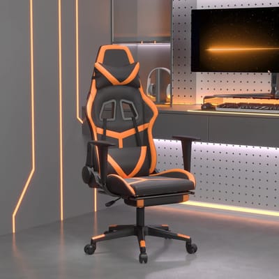 vidaXL - Gamestoel - met - voetensteun - kunstleer - zwart - en - oranje