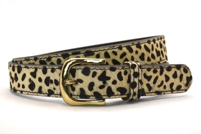Mooie echt lederen Riem met koeienhuid cheeta print - 3cm breed maat 85 - goudkleurige gesp