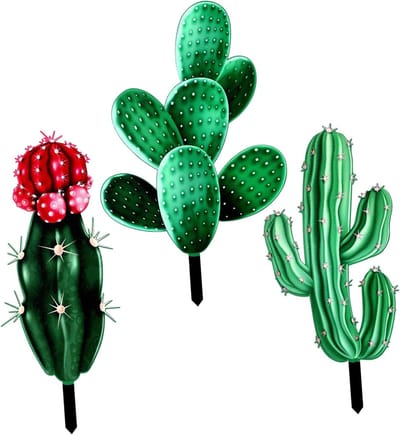 Cactus Tuindecoratie - Bloembed Decor - Buitenruimte Verfraaien - Levendig en Kleurrijk - 3 Delig - Groen