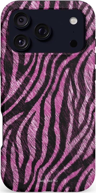 Casetastic hoesje geschikt voor Apple iPhone 17 Pro Max - MagSafe - Dubbellaagse bescherming - Roze Paarse Zebraprint - Fashion Case - Zwart Lila