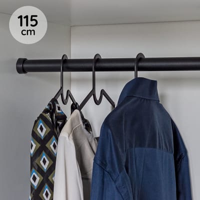 Eleganca Kledingstang - 115 cm - Kledingroede Rond - Garderobestang - Aluminium - Inclusief Kastroededragers en Schroeven - Ø28.5mm - Zwart