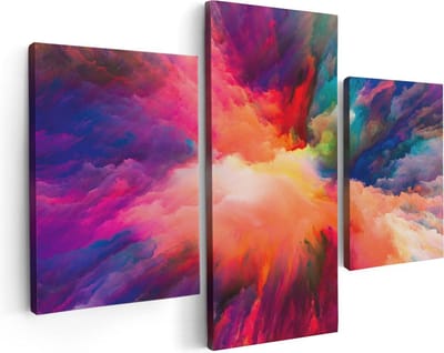 Artaza Canvas Schilderij Drieluik Abstracte Kunst van Kleuren Verf - 90x60 - Foto Op Canvas - Canvas Print