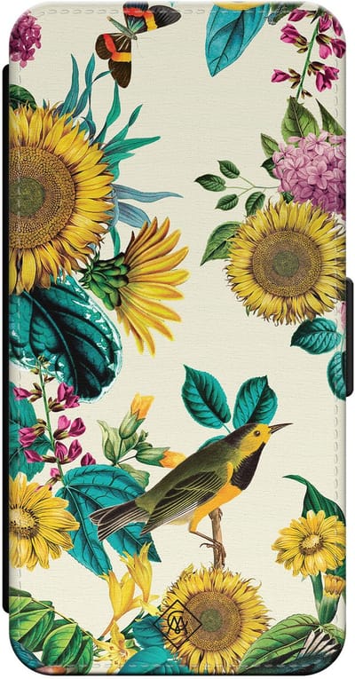 Casimoda® bookcase - Geschikt voor iPhone 15 - Hoesje met pasjeshouder - Zonnebloemen / Bloemen - Multi - Kunstleer