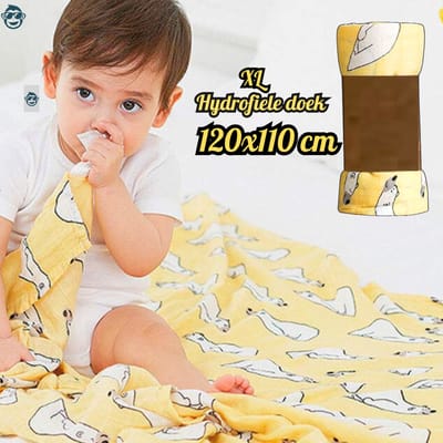 BoefieBoef Grote XL Hydrofiele Doek - Oranje IJsbeer - Duurzaam Eco Bamboe - Kerst en KraamCadeau - Swaddle, Inbakerdoek, Hydrofiele Luier & Babydeken - Slaap Beer Wit