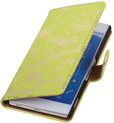 Lace Bookstyle Wallet Case Hoesjes Geschikt voor Sony Xperia Z3 Compact Groen