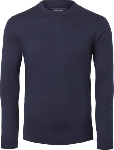 MARVELIS heren trui wol - O-hals - donkerblauw