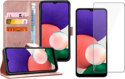 Hoesje geschikt voor Samsung Galaxy A22 5G - Bookcase Roségoud - Screenprotector - Portemonnee Hoesje
