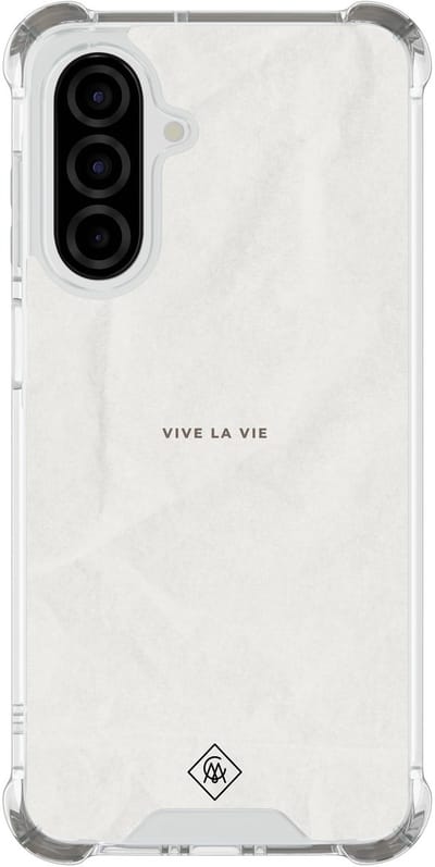 Casimoda® hoesje - Geschikt voor Samsung Galaxy A26 - Vive La Vie - Shockproof case - Extra sterk - TPU/polycarbonaat - Bruin/beige, Transparant