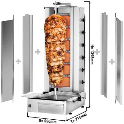 GGM Gastro Gas Gyros-/ Dönergrill - 6 Brenner - max. 100 kg - inkl. 2 Schutzbleche & 2 Flügeltüren