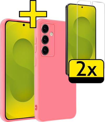Hoesje - Met 2x Screenprotector - Geschikt voor Samsung Galaxy S25 - Sterk & Shockproof - Back Cover - Siliconen Case - Telefoon Hoes - Telefoonhoesjes - Licht Roze