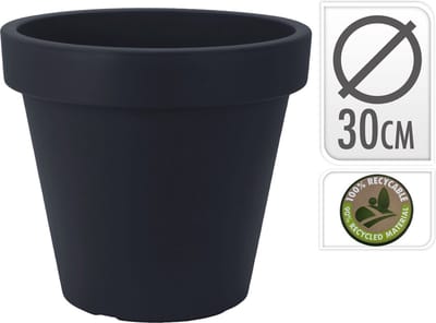 Oneiro Luxe Bloempot BLOEMPOT EK ROND DIA 30CM ANTRACIET – hotel chique - binnen ––– accessoires – tuin – decoratie – bloemen – mat – glans – industrieel - droogbloemen