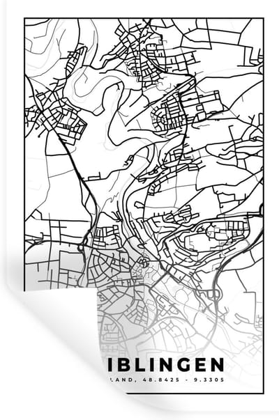 Muurstickers - Sticker Folie - Plattegrond - Stadskaart - Waiblingen - Kaart - 20x30 cm - Plakfolie - Muurstickers Kinderkamer - Zelfklevend Behang - Zelfklevend behangpapier - Stickerfolie