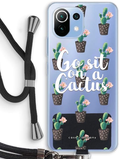 Case Company® - Hoesje met koord geschikt voor Xiaomi Mi 11 Lite hoesje met Koord - Cactus quote - Telefoonhoesje met Zwart Koord - Bescherming aan alle Kanten en Over de Schermrand